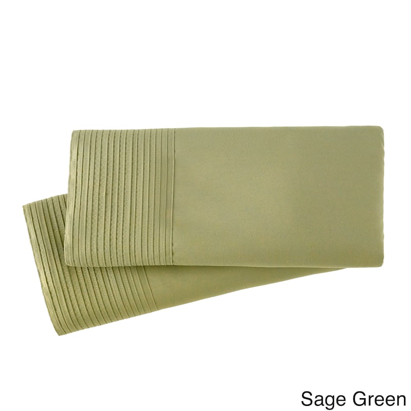 Stylish Pleated Hem Pillowcases Set - Standard (Queen) - Sage Green