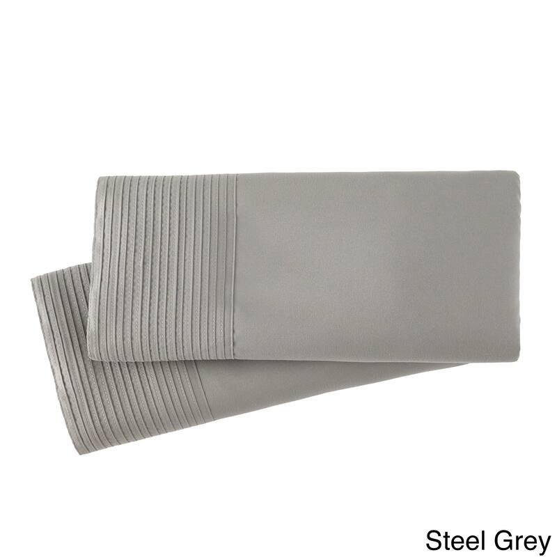 Stylish Pleated Hem Pillowcases Set - Standard (Queen) - Steel Grey