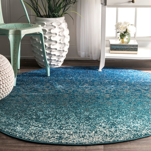 nuLOOM Modern Abstract Vintage Turquoise Round Rug (5'3 Round) Free