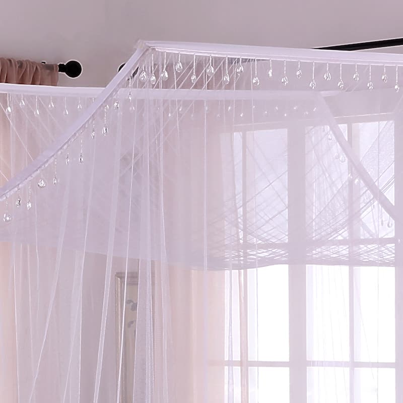 Palace Crystal Accent White Polyester 4-Post Bed Canopy