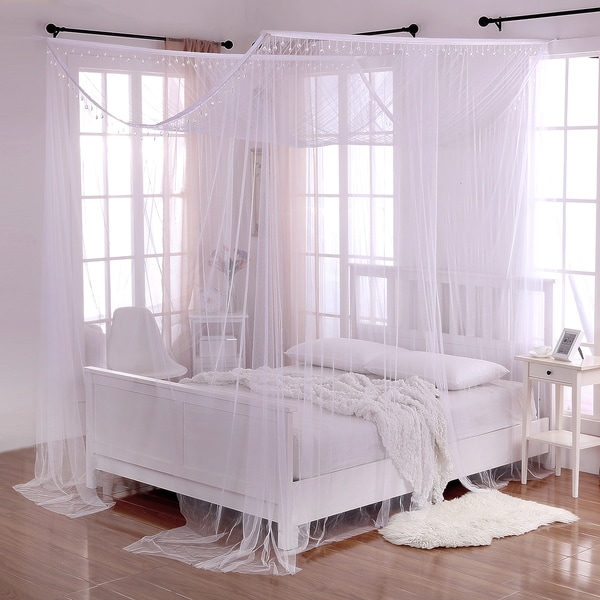 Palace Crystal Accent White Polyester 4 Post Bed Canopy On Sale Bed Bath Beyond 12682920