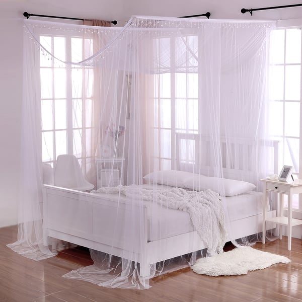 Palace Crystal Accent White Polyester 4-Post Bed Canopy - - 12682920