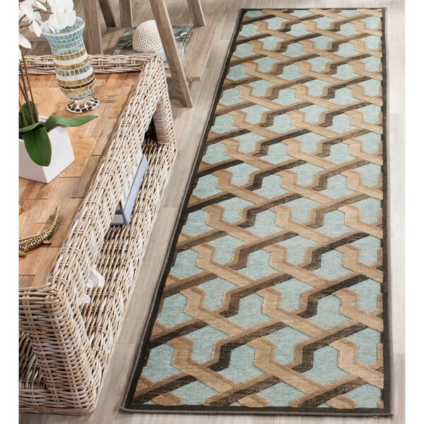 Safavieh Paradise Watercolor Vintage Soft Anthracite / Aqua Viscose Runner Rug - 2'2 x 8'
