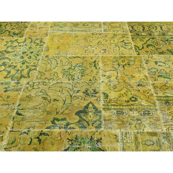 Persian Overdyed Yellow Green Patchwork Hand Knotted Wool Carpet 8 3 X 10 On Sale Overstock 12683631