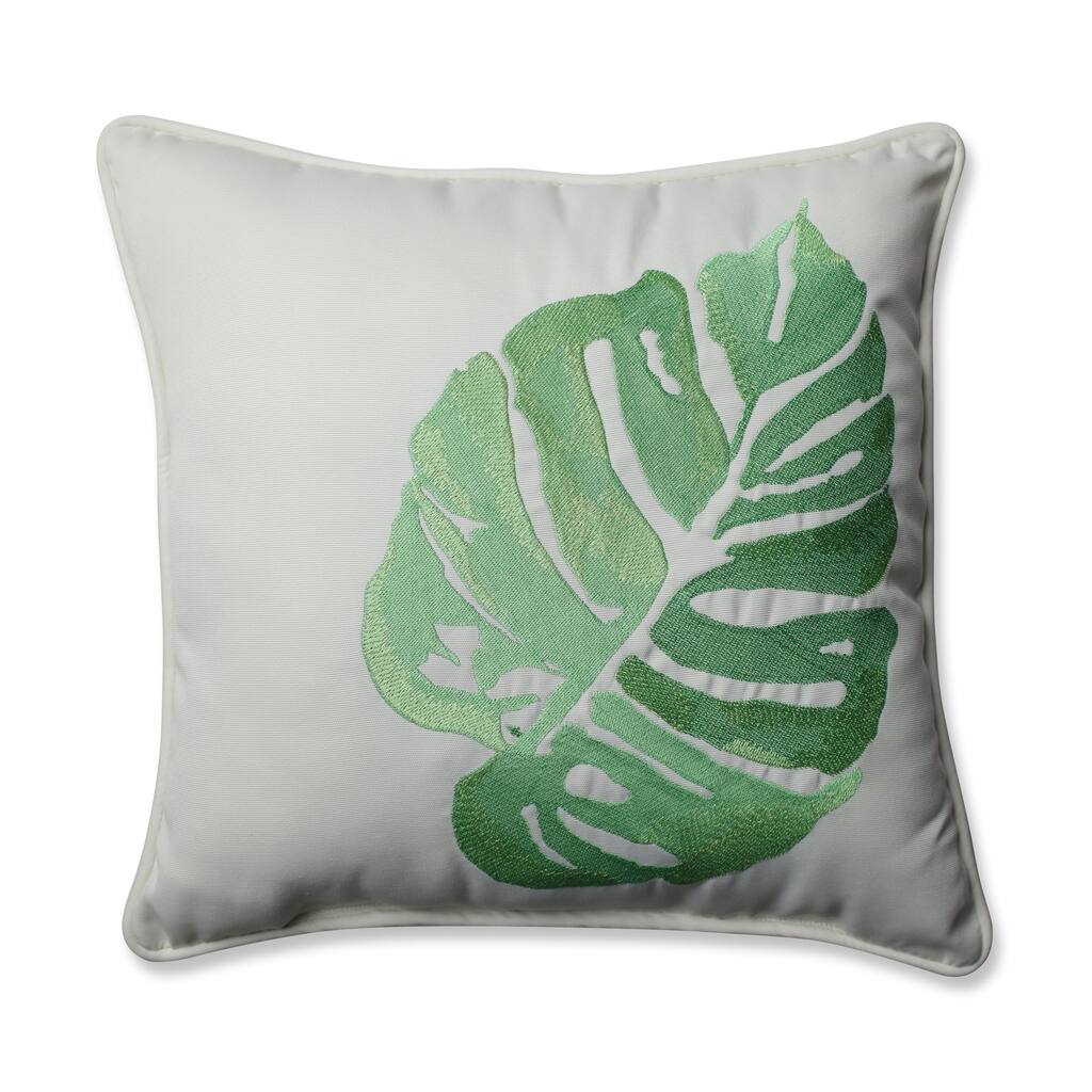 Pillow Perfect Outdoor/ Indoor Leaf Embroidery Green 18-inch Throw Pillow