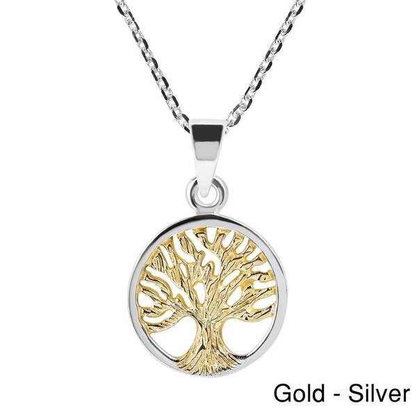 slide 1 of 18, Handmade Spirituality Tree of Life Gold Over Sterling Silver Necklace (Thailand)