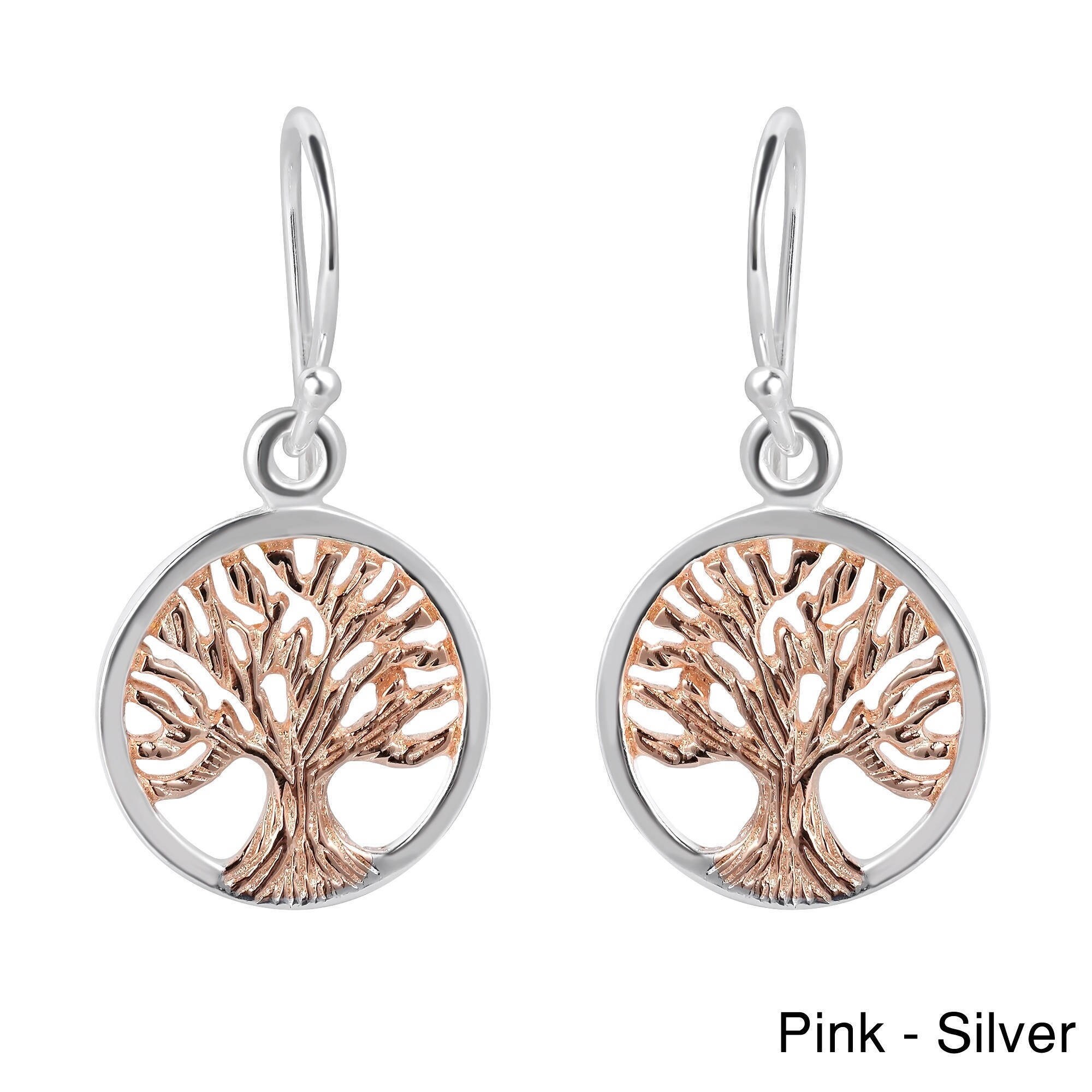 Handmade Two Tone Tree Of Life Gold Over 925 Silver Dangle Earrings Thailand Handmade Two Tone Tree Of Life Gold Over 925 Silver Dangle Earrings Thailand