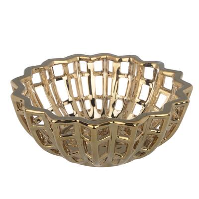 A&B Home Manzu Gold Ceramic Decorative Bowl