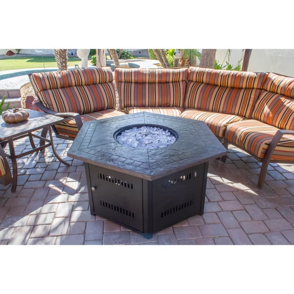 Shop Hiland Faux Stone Hexagon Fire Pit Overstock 12684323