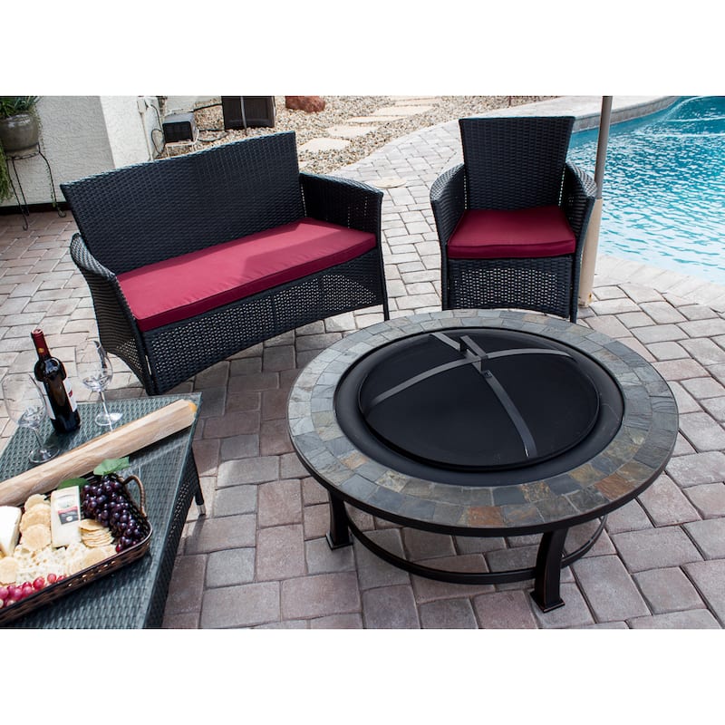 Hiland Black Steel Woodburning Slatetop Fire Pit On Sale Bed Bath