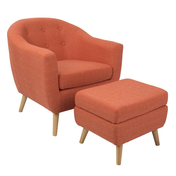 slide 4 of 32, Carson Carrington Lieksa Mid-century Modern Chair with Ottoman Orange