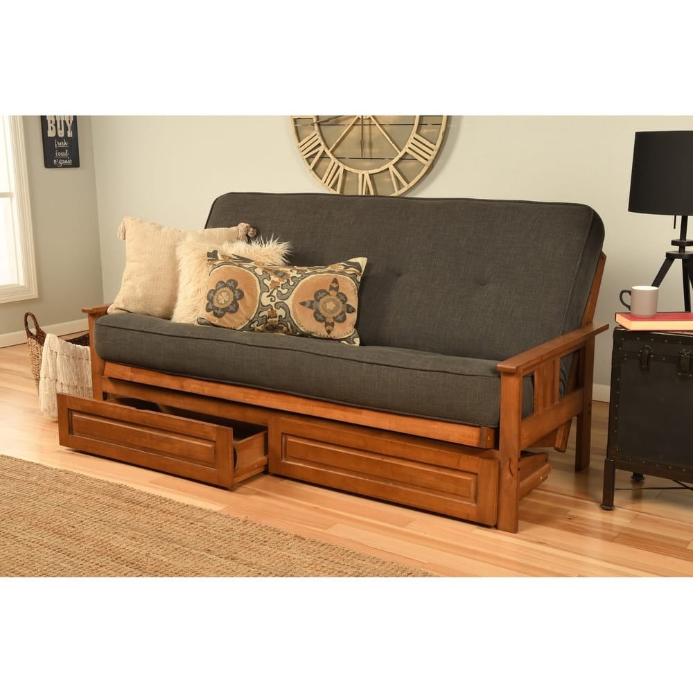 Porch & Den Dent Futon Set with Linen Mattress and Storage Drawers