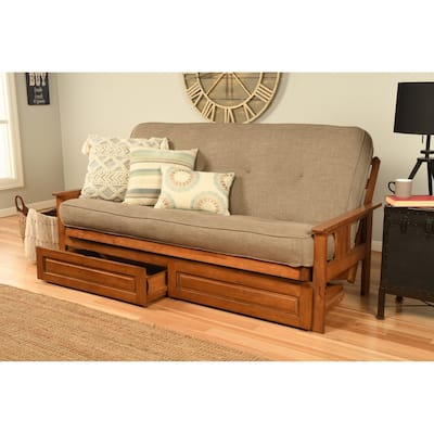 Porch & Den Dent Futon Set with Linen Mattress and Storage Drawers