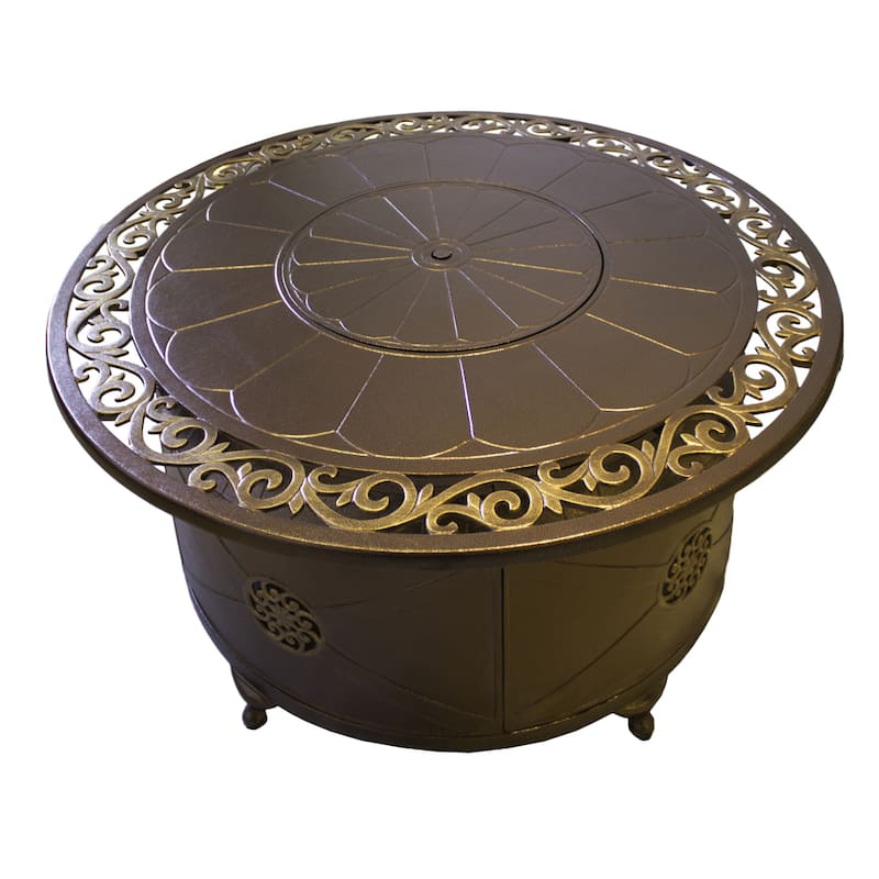 Hiland Brown and Goldtone Aluminum Glass Bead 48-inch Round Firepit