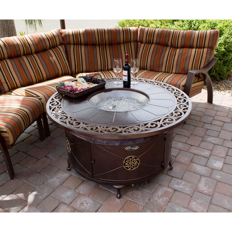 Hiland Brown and Goldtone Aluminum Glass Bead 48-inch Round Firepit