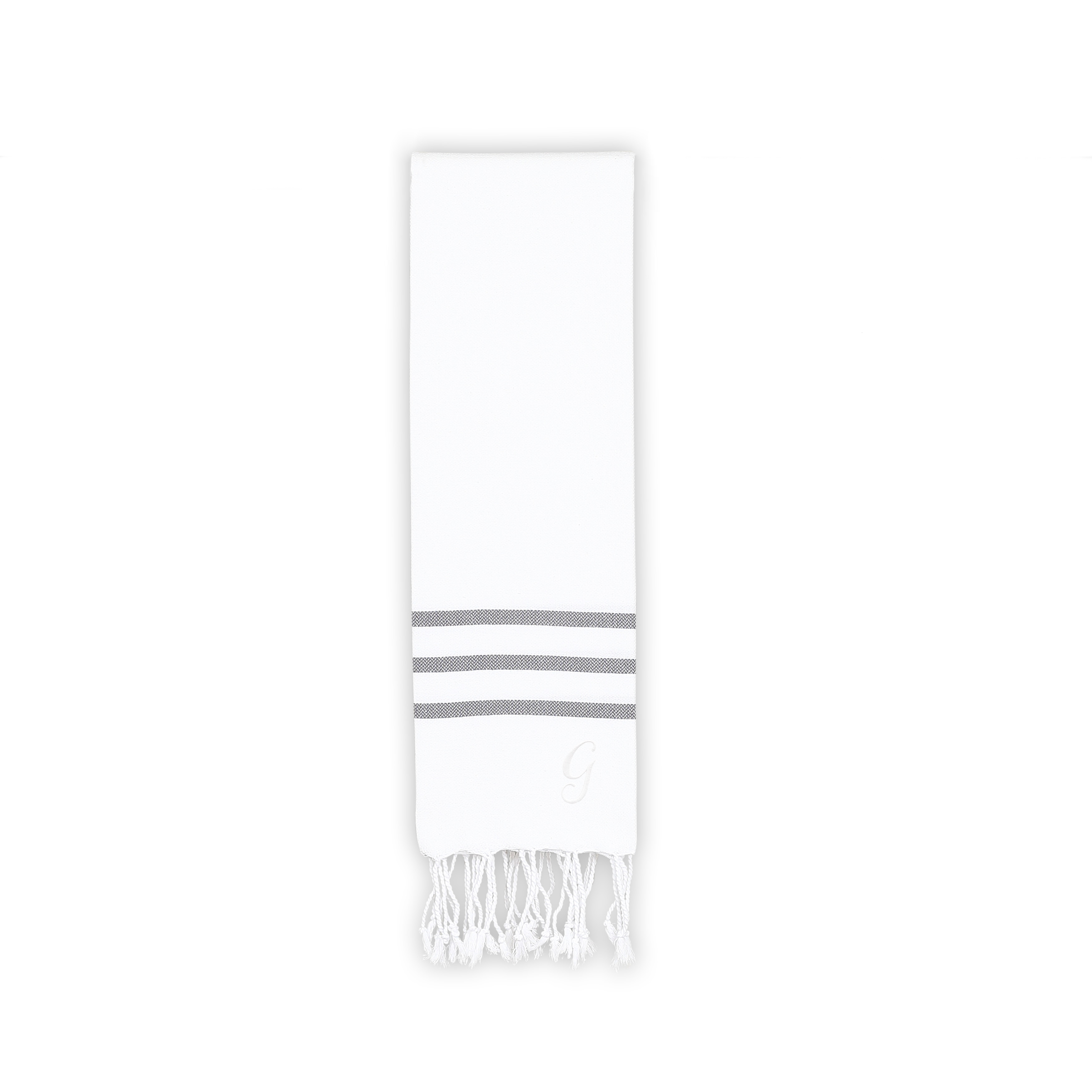 Authentic Ella White with Grey Stripes Monogrammed Pestemal Fouta Turkish Cotton Hand Towel