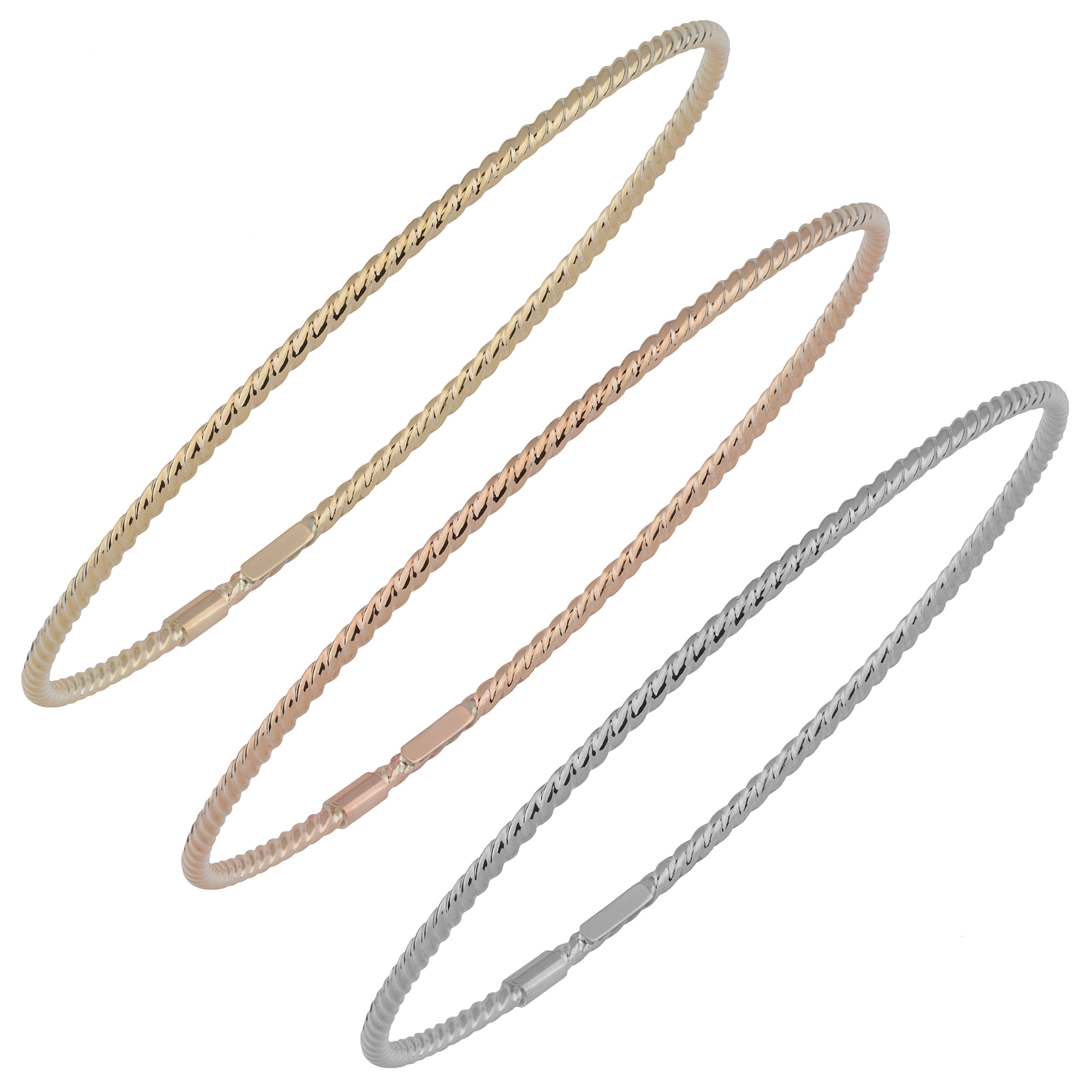 Au Naturale Italian 14k Gold 2-mm High Polish Twist Design Slip-On Bangle Bracelet