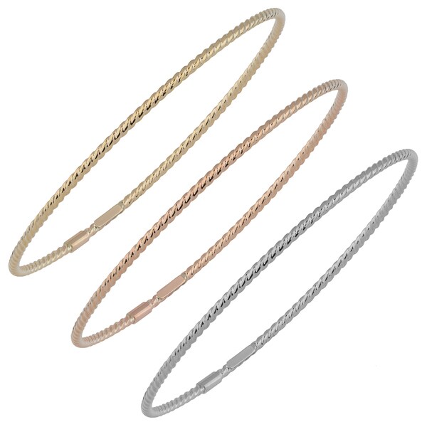 Fremada Italian 14k Gold 2-mm High Polish Twist Design Slip-On Bangle Bracelet