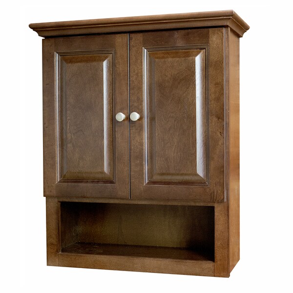 Richmond Auburn Stained Wood and Brushed Nickel Bathroom Cabinet Free Shipping Today Richmond Auburn Stained Wood and Brushed Nickel Bathroom Cabinet Free Shipping Today