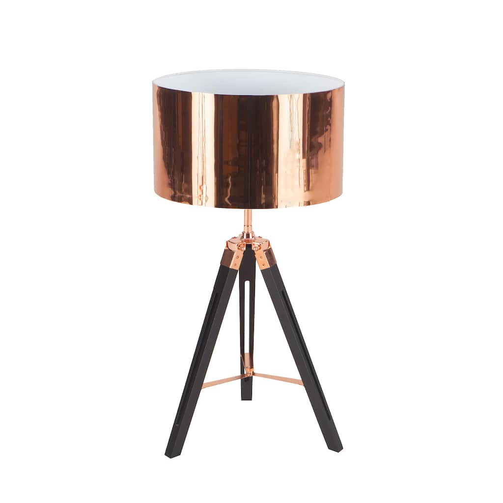 Black/Coppertone Wood/Steel Tripod Table Lamp