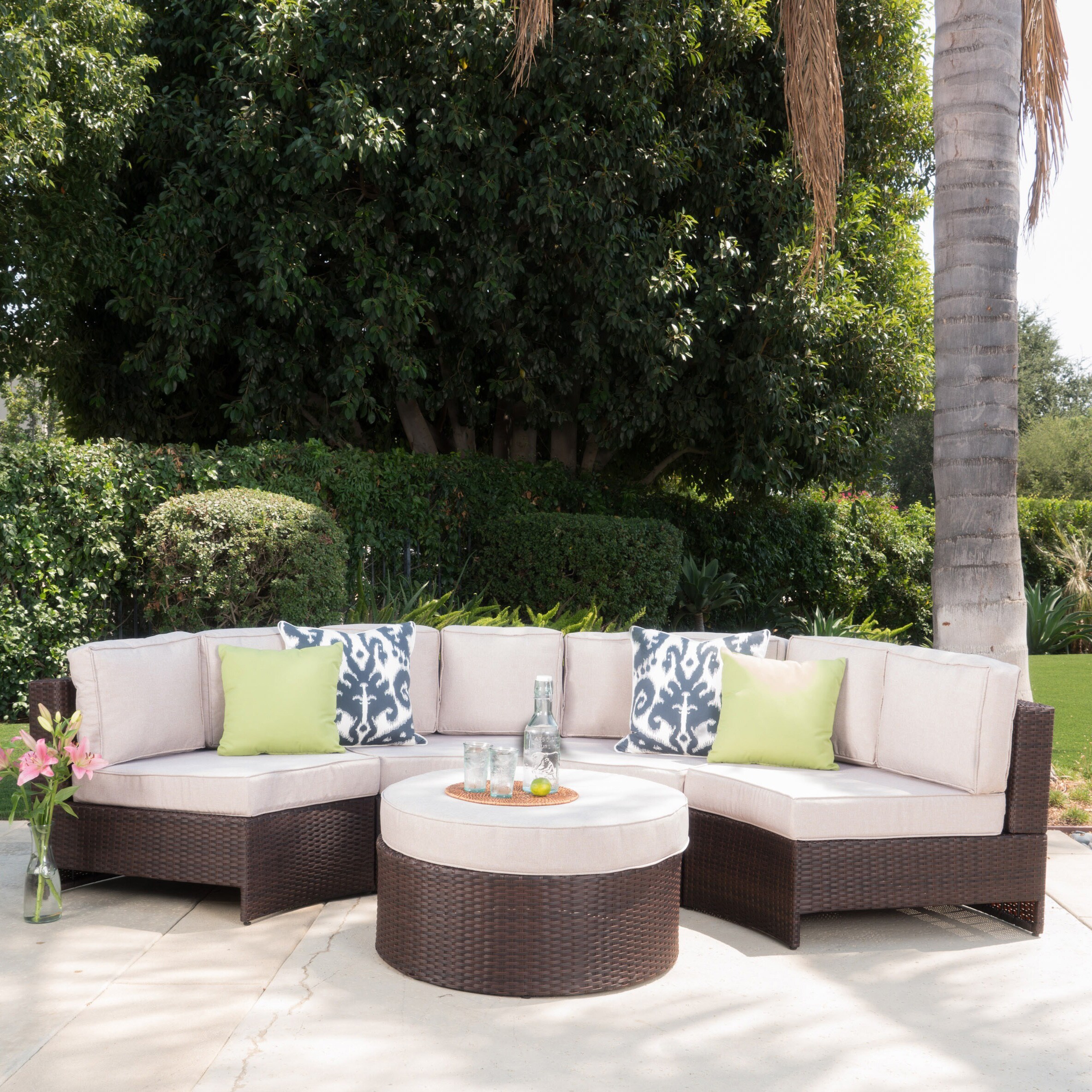 Madras Tortuga Outdoor 4 Seater Round Wicker Chat Set With Ice Bucket Ottoman By Christopher Knight Home