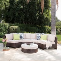 Madras Tortuga Outdoor 4 Seater Round Wicker Chat Set with Ice Bucket Ottoman by Christopher Knight Home