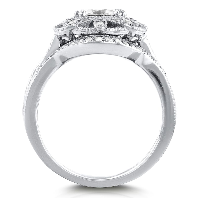 Annello by Kobelli 14k White Gold 1 1/2ct TDW Diamond 2-Piece Floral Antique Bridal Set