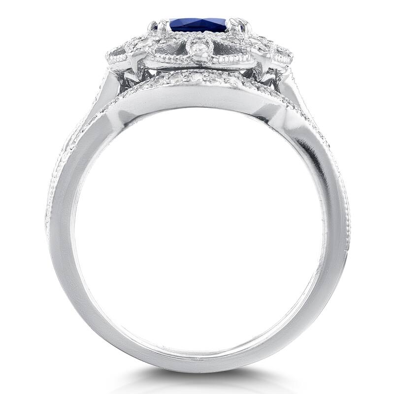 Annello by Kobelli 14k White Gold 1 3/4ct TCW Sapphire and Diamond 2-Piece Floral Antique Bridal Set