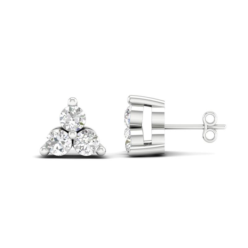 De Couer 10k White Gold 1/3ct TDW Diamond Three Stone Stud Earrings - White H-I