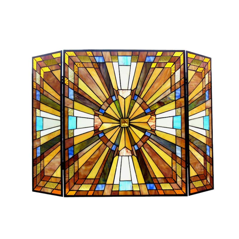 Tiffany-Style Mission Design 3-panel Fireplace Screen