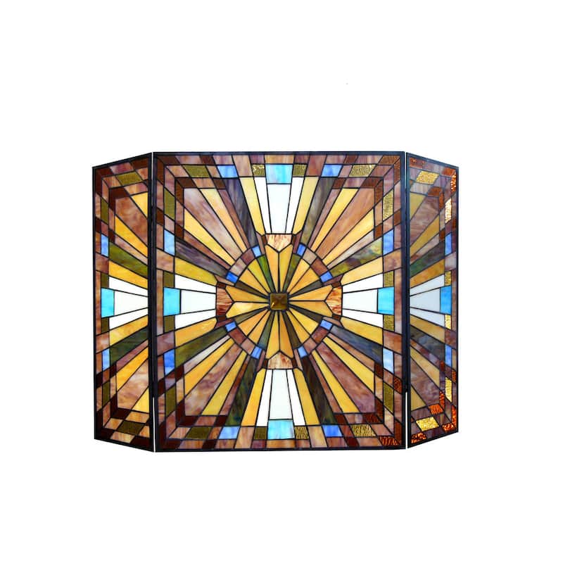 Tiffany-Style Mission Design 3-panel Fireplace Screen