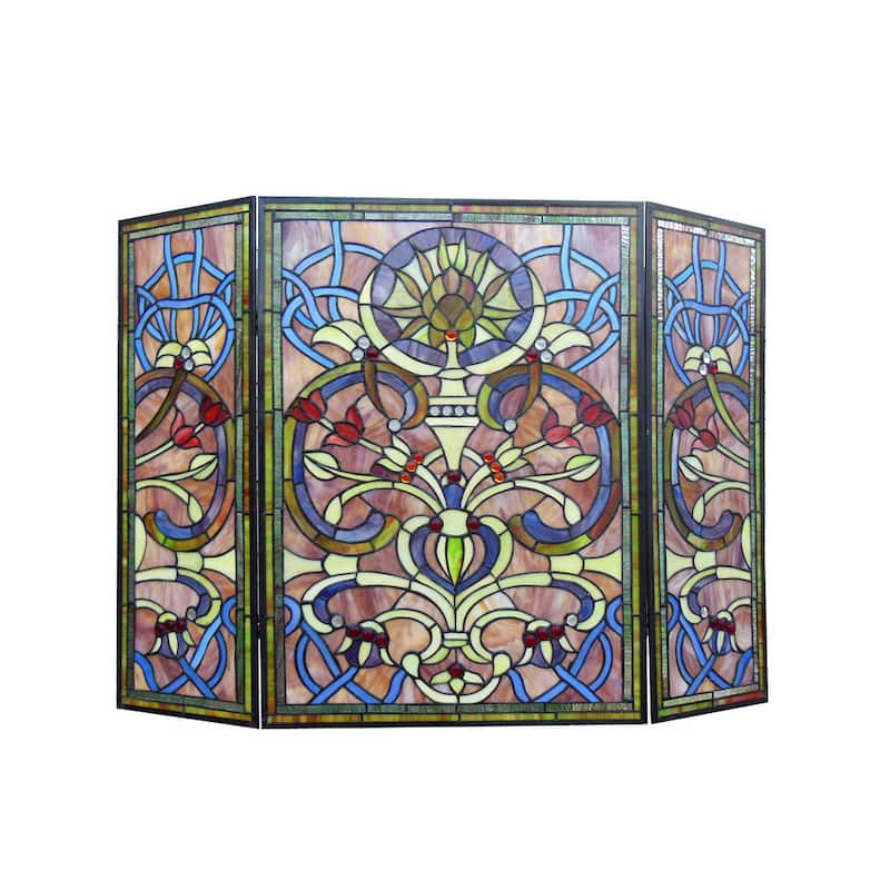 Tiffany-Style Victorian Design 3-panel Fireplace Screen - N/A