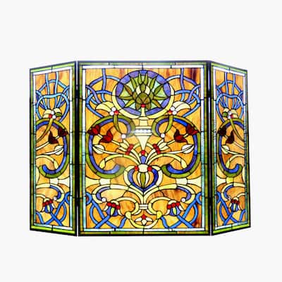 Tiffany-Style Victorian Design 3-panel Fireplace Screen - N/A
