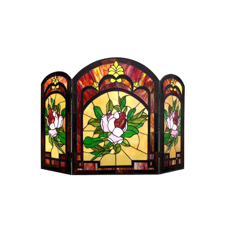 Tiffany-Style Victorian Design 3-panel Fireplace Screen