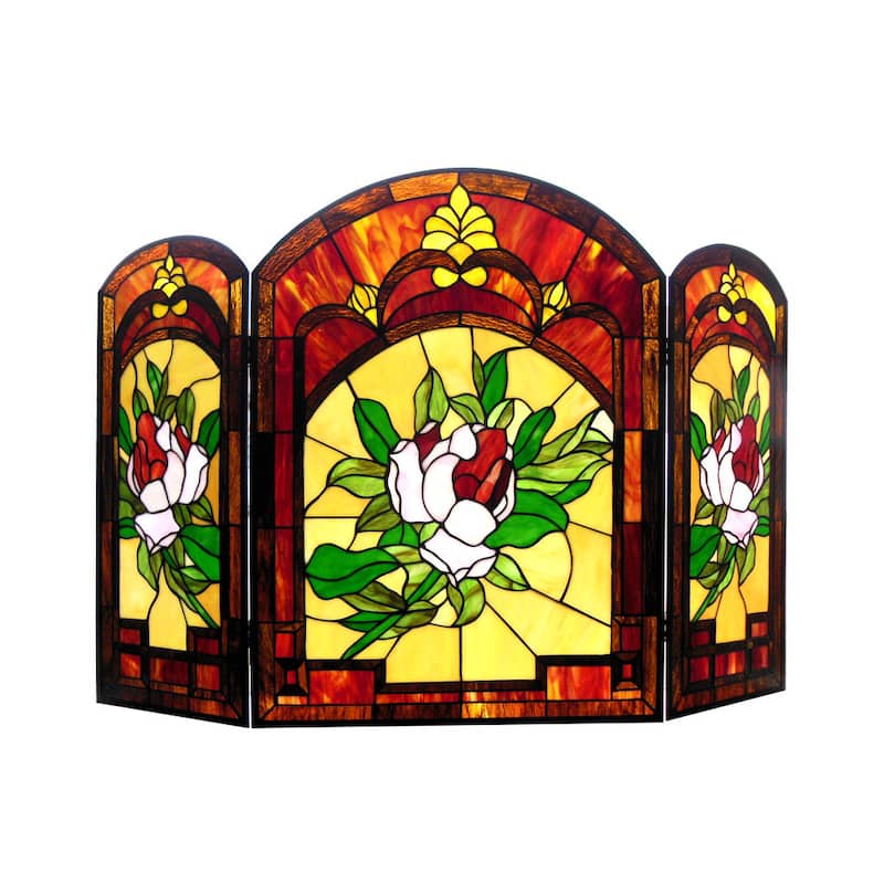 Tiffany-Style Victorian Design 3-panel Fireplace Screen