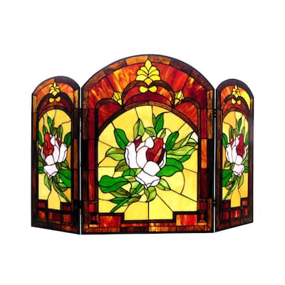 Tiffany-Style Victorian Design 3-panel Fireplace Screen