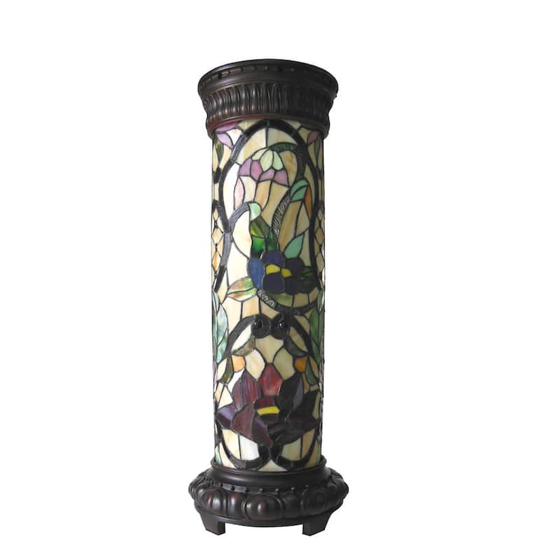 Tiffany Style Floral Design 2-light Antique Bronze Pedestal Lamp