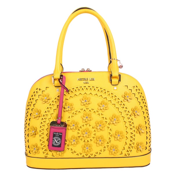 Shop Nicole Lee Farley Yellow Faux Leather Flowery Dome Satchel Handbag ...