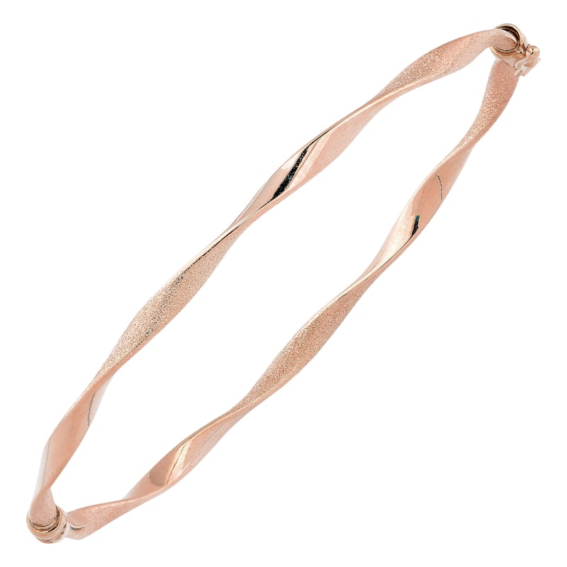Fremada Italian 14k Gold Sandblast and High Polish Twisted Bangle Bracelet - Rose Gold - Rose