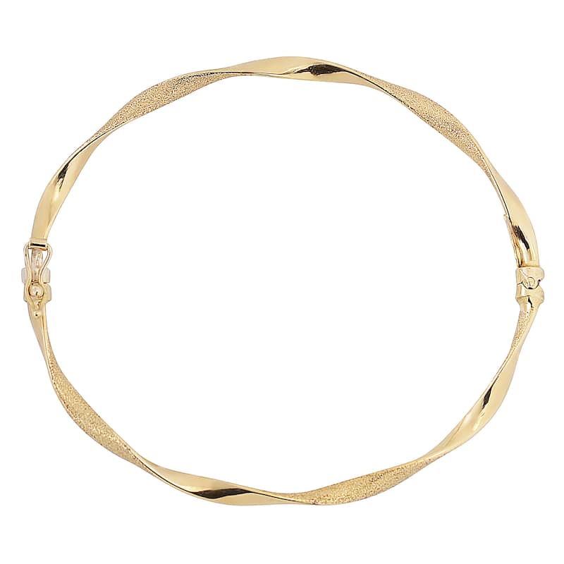 Fremada Italian 14k Gold Sandblast and High Polish Twisted Bangle Bracelet