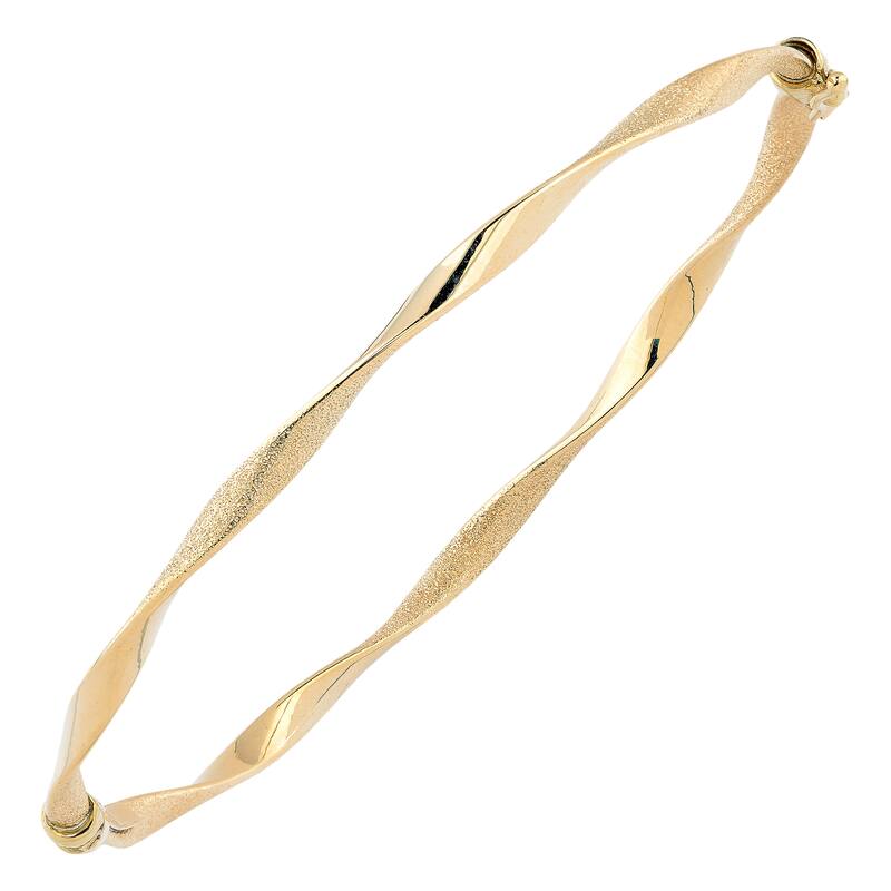 Fremada Italian 14k Gold Sandblast and High Polish Twisted Bangle Bracelet - Yellow Gold - Yellow