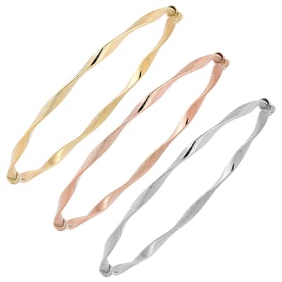 Fremada Italian 14k Gold Sandblast and High Polish Twisted Bangle Bracelet