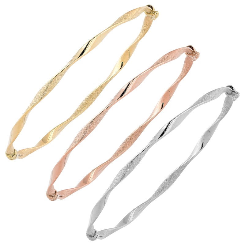 Fremada Italian 14k Gold Sandblast and High Polish Twisted Bangle Bracelet