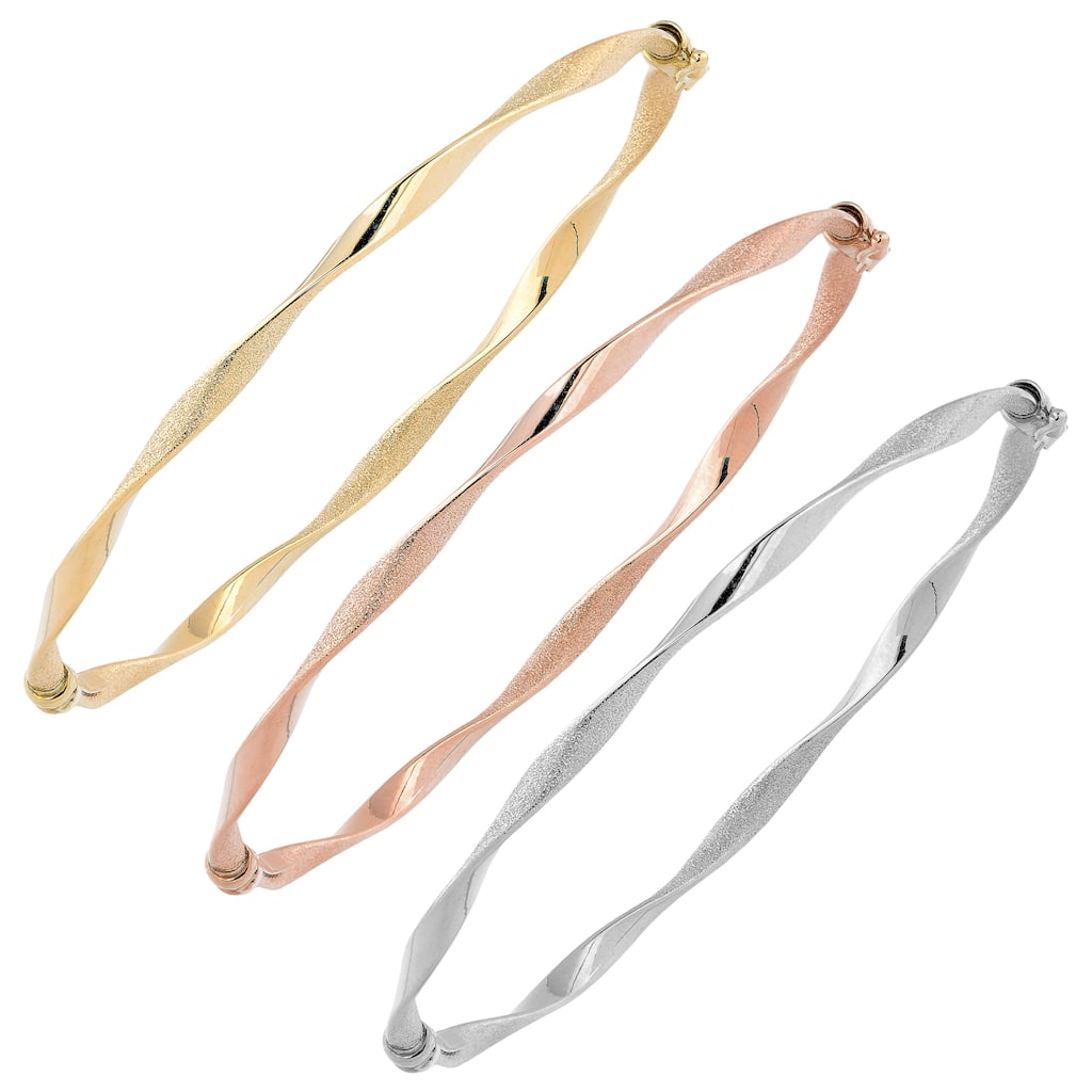 Fremada Italian 14k Gold Sandblast and High Polish Twisted Bangle Bracelet