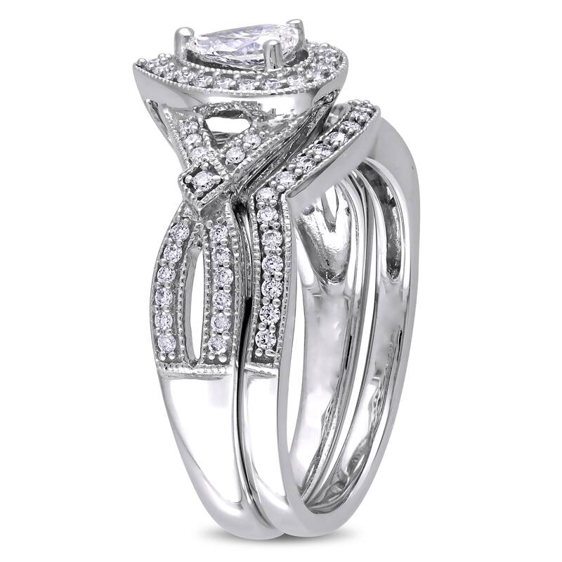 Miadora 5/8 CT TDW Pear and Round-Cut Diamond Vintage infinity Bridal Ring Set in 14k White Gold