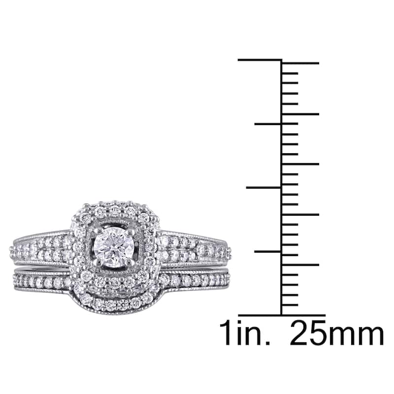 4/5ct TDW Diamond Vintage Halo Bridal Ring Set in 14k White Gold by The Miadora Signature Collection