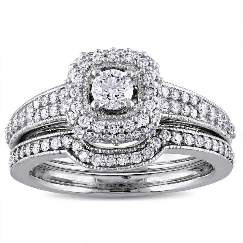 4/5ct TDW Diamond Vintage Halo Bridal Ring Set in 14k White Gold by The Miadora Signature Collection