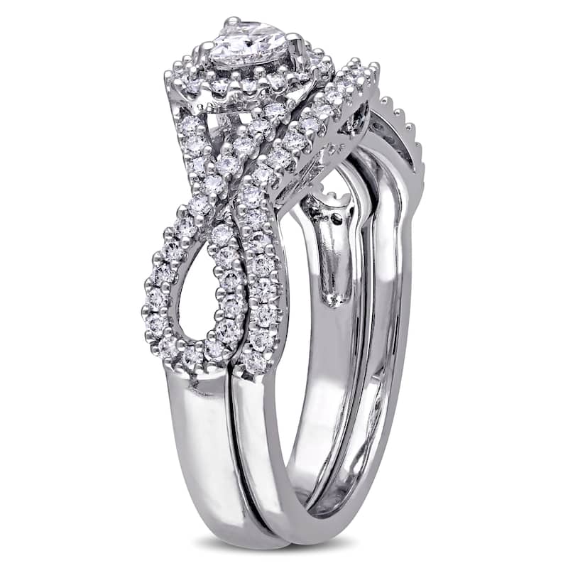 3/4ct TDW Blue and White Diamond Heart Infinity Bridal Ring Set in 14k White Gold by The Miadora Signature Collection
