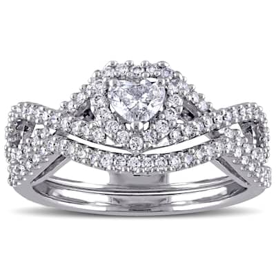 3/4ct TDW Blue and White Diamond Heart Infinity Bridal Ring Set in 14k White Gold by The Miadora Signature Collection