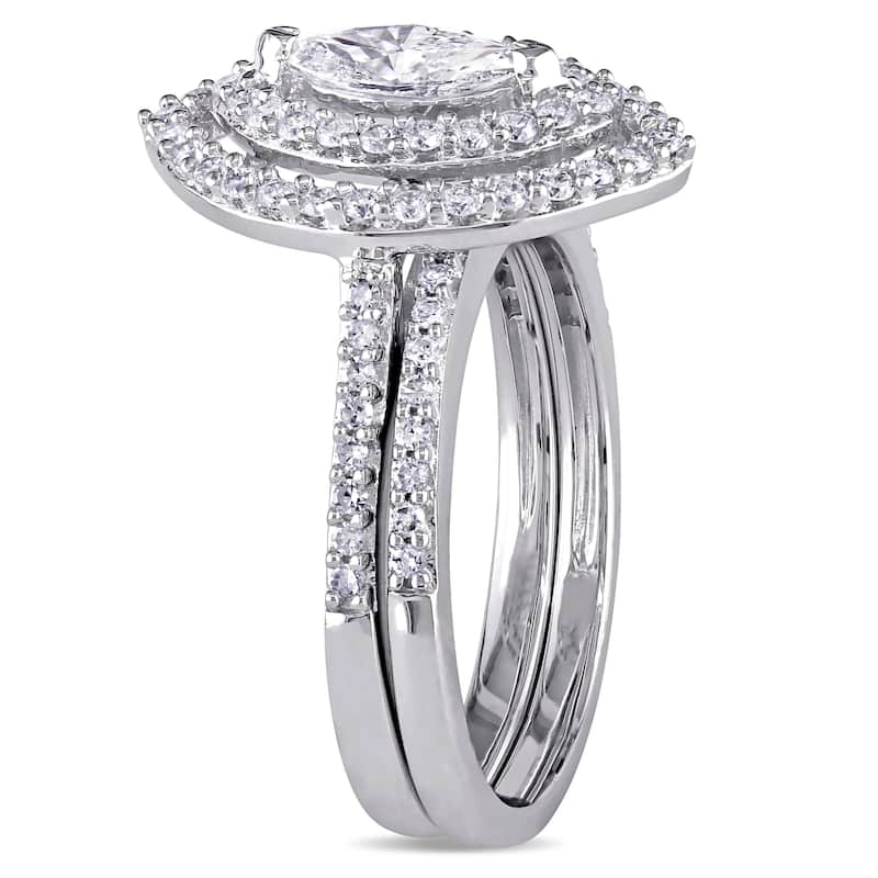 Miadora 1ct TDW Marquise-Cut Diamond Double Teardrop Halo Bridal Ring Set in 14k White Gold